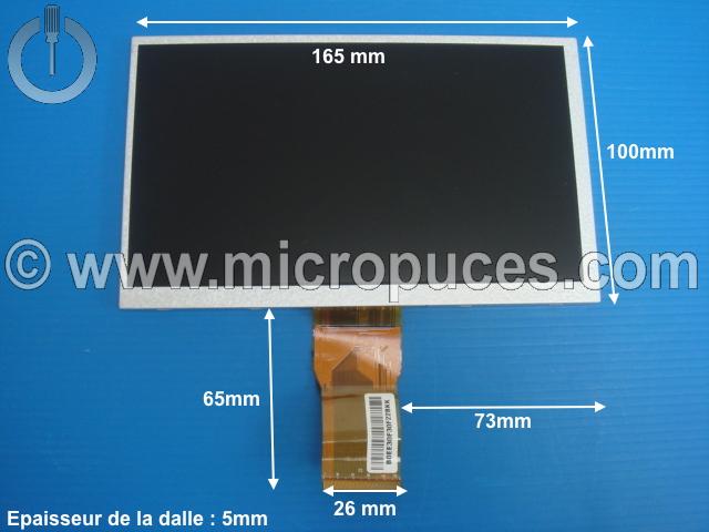 Ecran LED 7" nappe 50 pins longue 165 x 100 x 5 pour tablette 7"