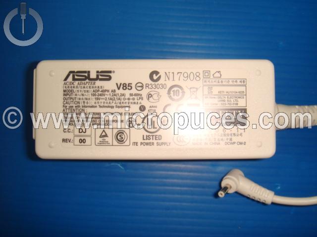 Chargeur Alimentation 19V 2.1A pour ASUS Eeepc 1005 1008 Blanc