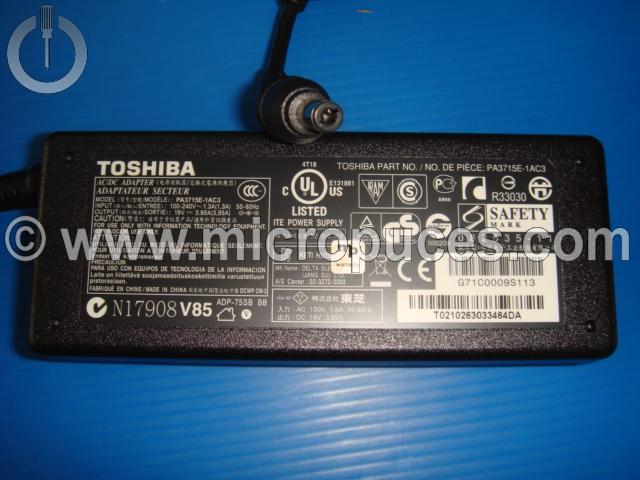 Chargeur Alimentation 19V 3.95A pour TOSHIBA