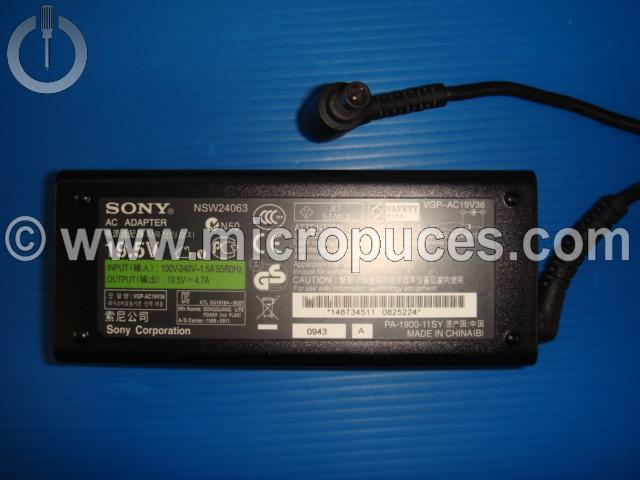 Chargeur Alimentation 19.5V 3.9A pour Sony VGP-AC19V36