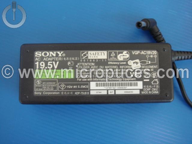 Chargeur Alimentation 19.5V 3.9A pour Sony PCGA-AC19V20