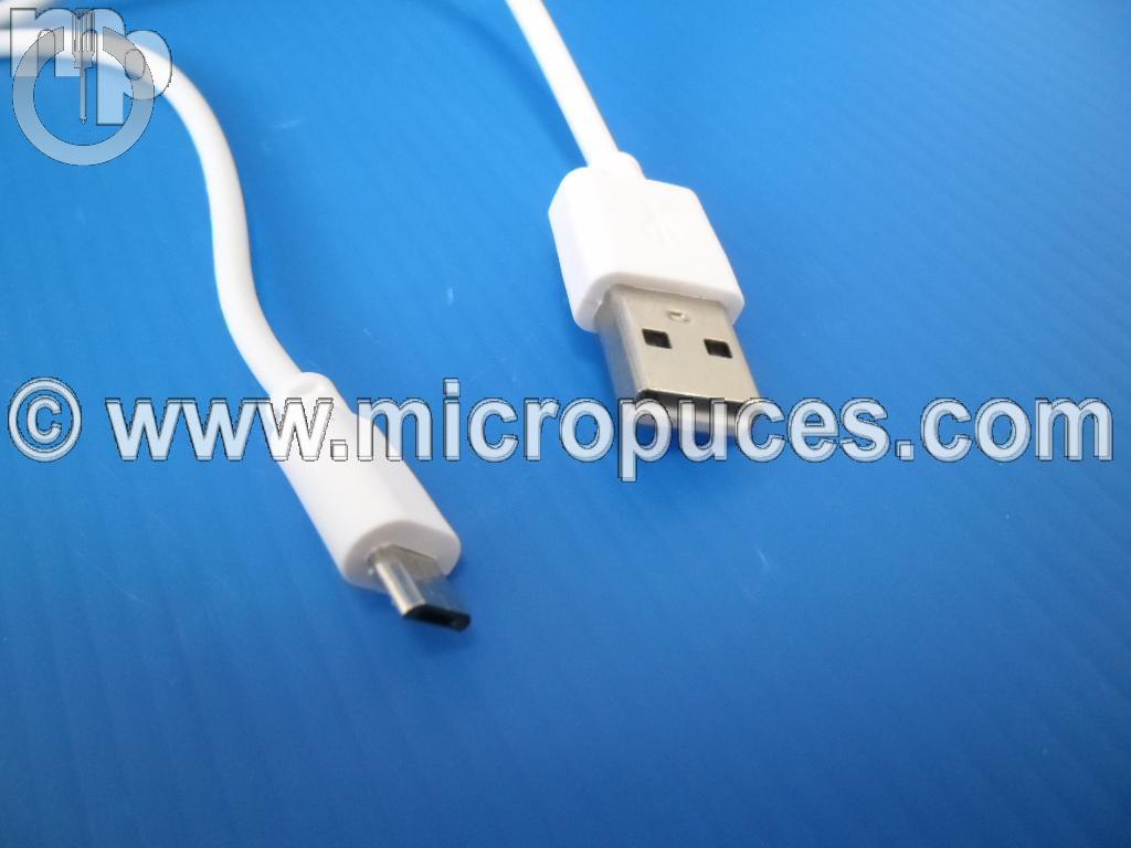Cable NEUF de synchronisation micro USB blanc 1m pour tablette ou smartphone