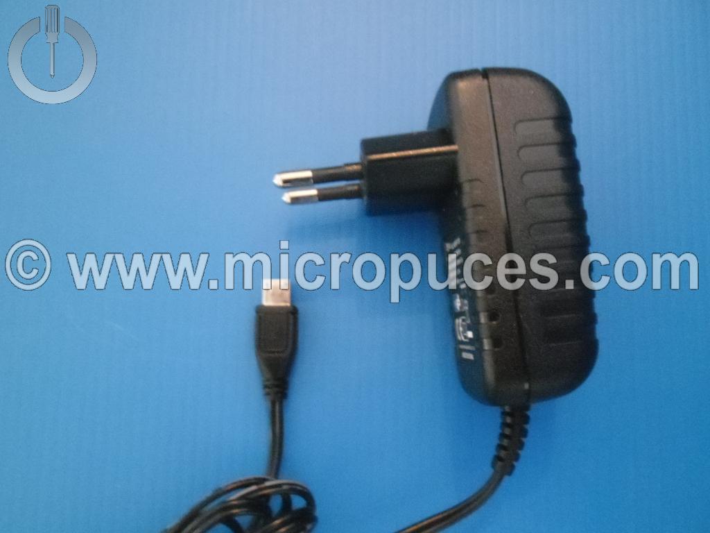 Chargeur d'alimentation micro USB noir 5V 2A