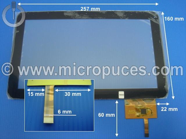 Vitre tactile noire 10,1" QSD E-C100017-01 (12 pin)