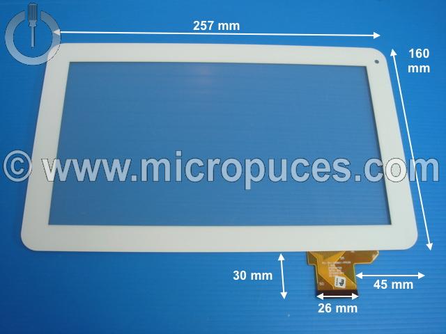 Vitre tactile * NEUVE * blanche pour tablette 10,1" (nappe large 50 pins courte)