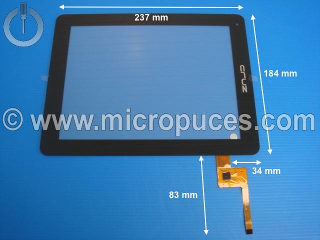 Vitre tactile NEUVE noire 9.7" TOPSUN E0011_A3 ou compatible (12 pin)