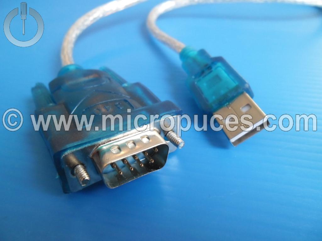 Cble adaptateur USB vers port srie RS232 DB9