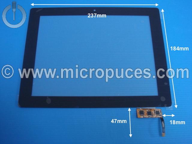 Vitre tactile noire 9.7" pouces (8 pin)