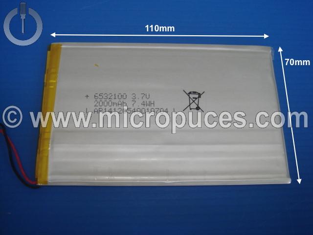 Batterie d'origine pour tablette 3,7v 2000mAh longue plate (110 x 70)