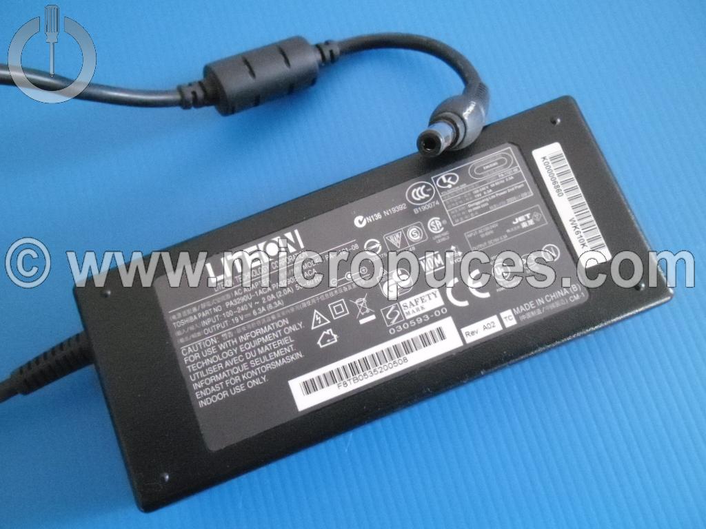 Chargeur Alimentation 19V 6.3A pour TOSHIBA embout 3mm