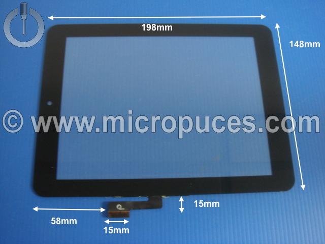 Vitre tactile noire F0425 pour tablette 8" pouces (51 pin) 148 mm