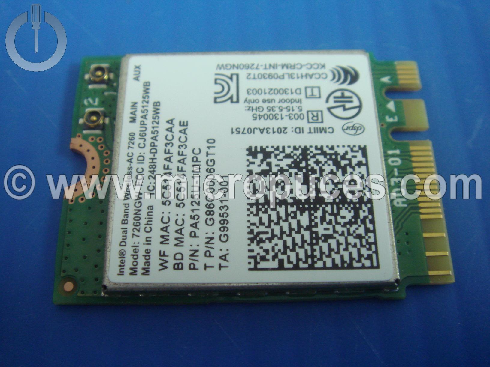 Carte INTEL 7260NWG WIFI et BLUETOOTH 4.0