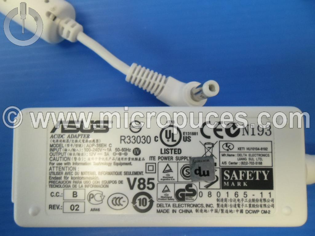 Chargeur Alimentation 12V 3A pour ASUS Eeepc 900 Blanc