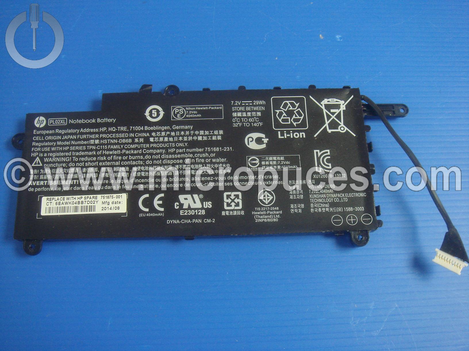 Batterie d'origine 7,2V pour HP Probook X360 310 G1