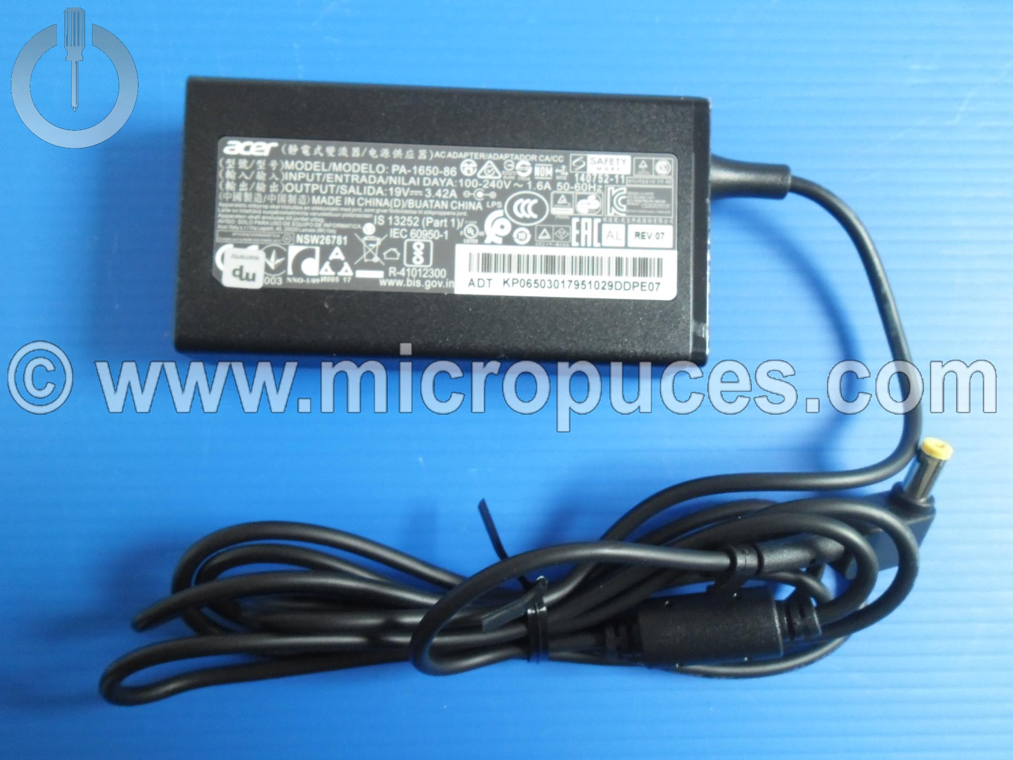 Chargeur d'origine 19V 3.42A pour ACER Packard Bell