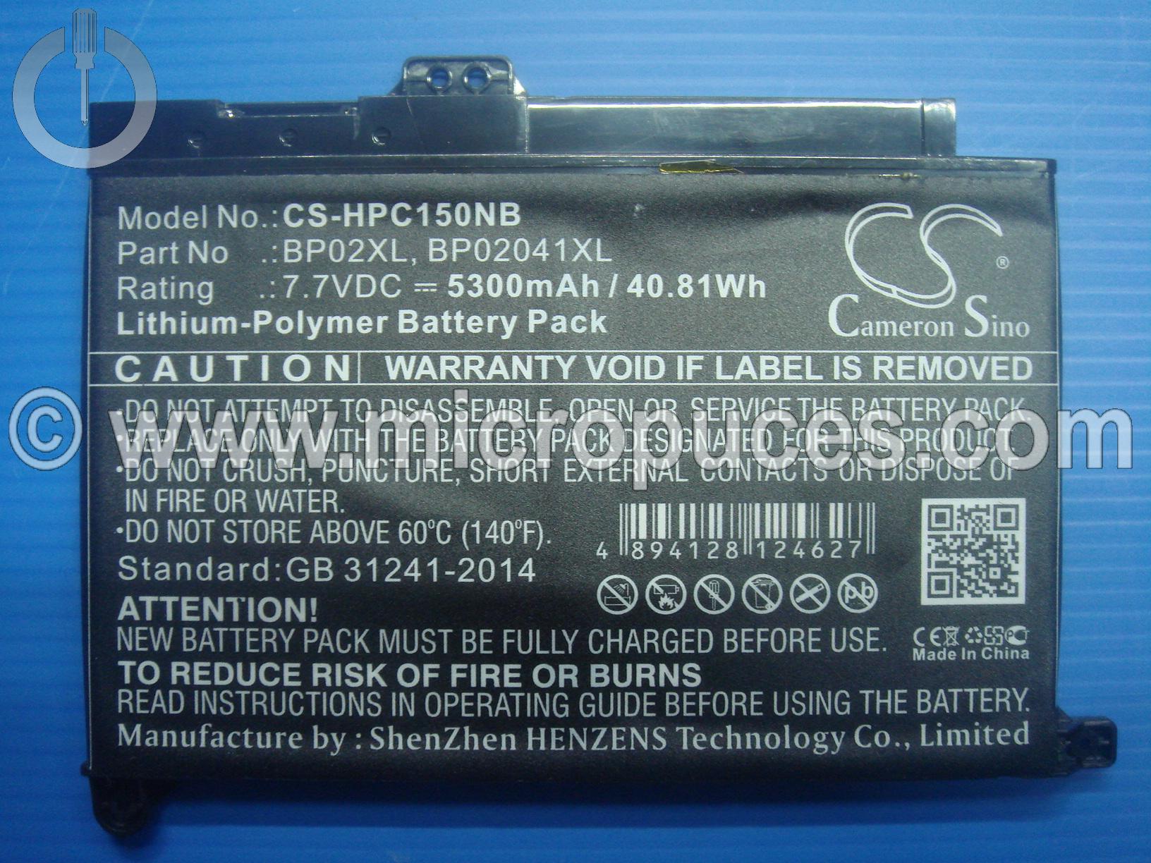 Batterie de remplacement BP02XL pour HP Notebook 15-AU
