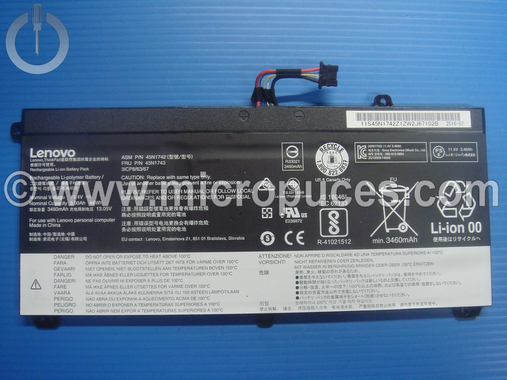 Batterie interne 45N1742 pour Lenovo Thinkpad L560 T560 W550