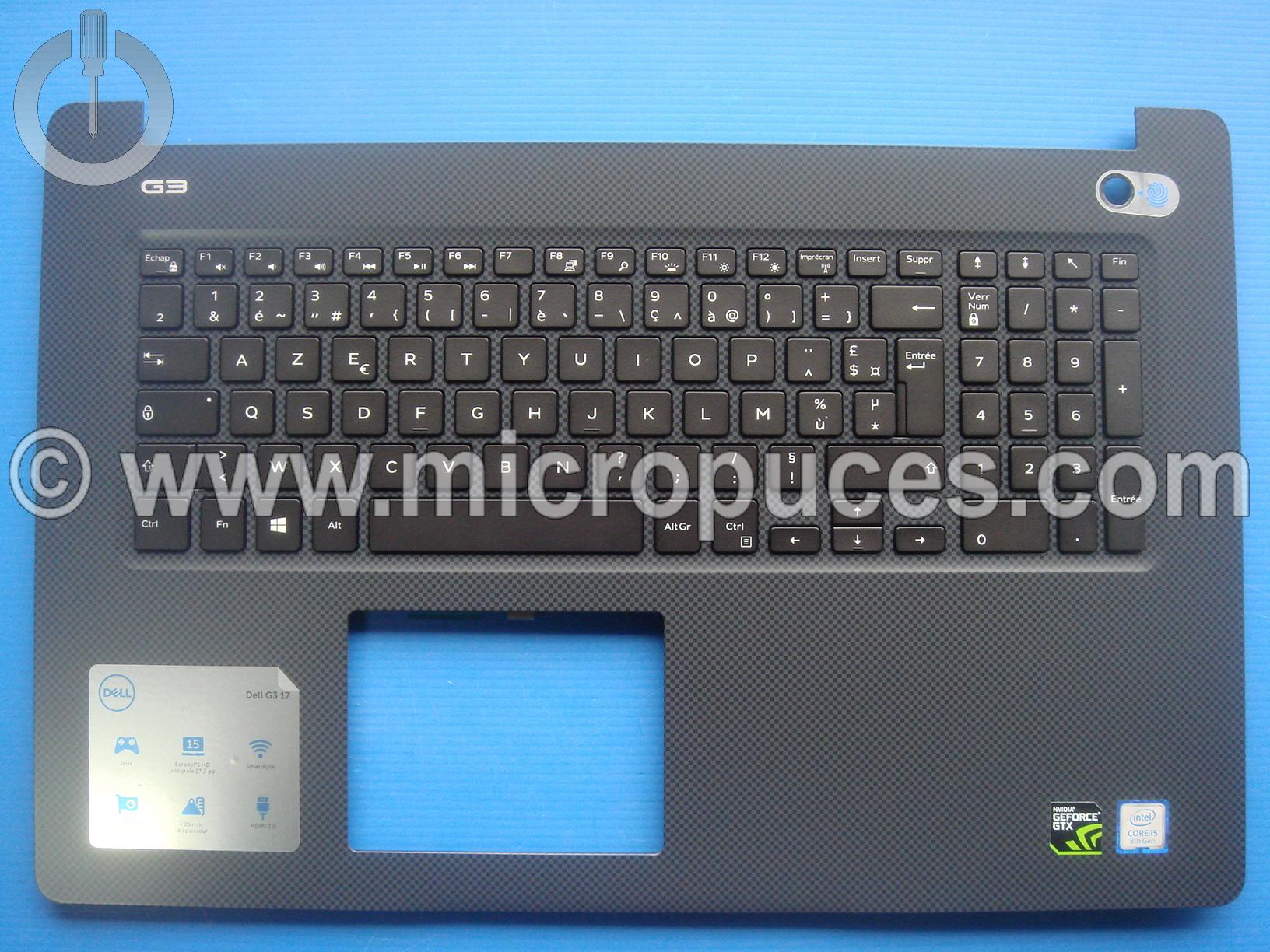 Clavier AZERTY + plasturgie du dessus pour DELL G3 17 3779 rtro clair