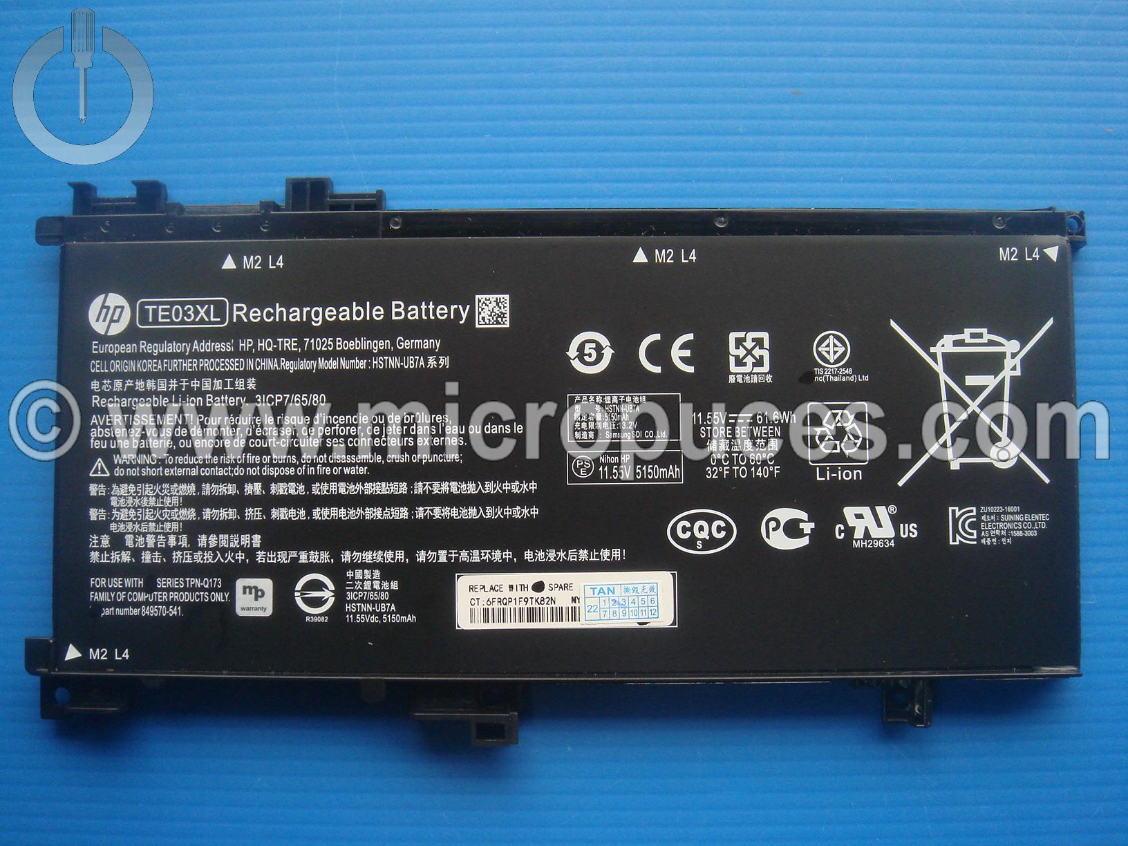 Batterie d'origine TE03XL 61Wh pour HP Omen