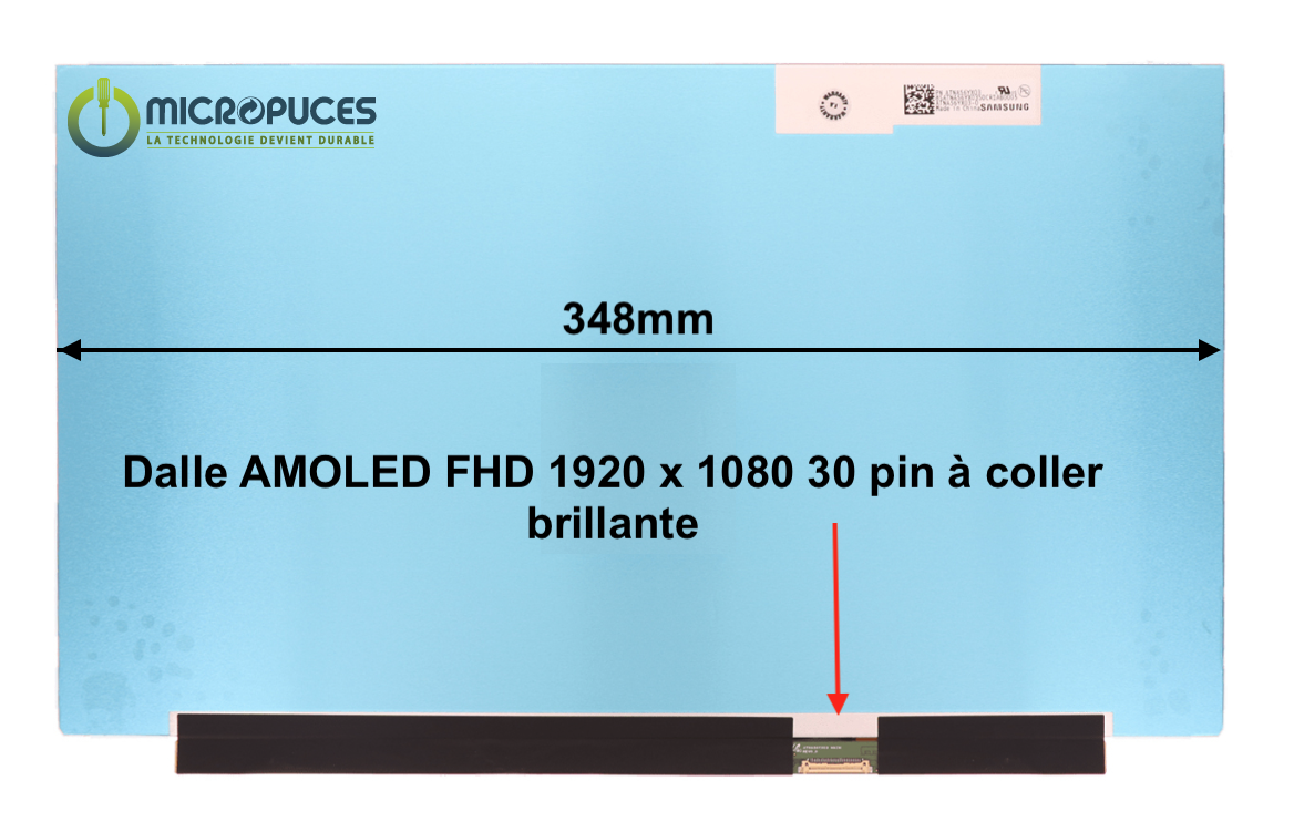 Ecran 15.6" 30 pin Slim FHD 1920 x 1080 - 348mm sans oreilles AMOLED