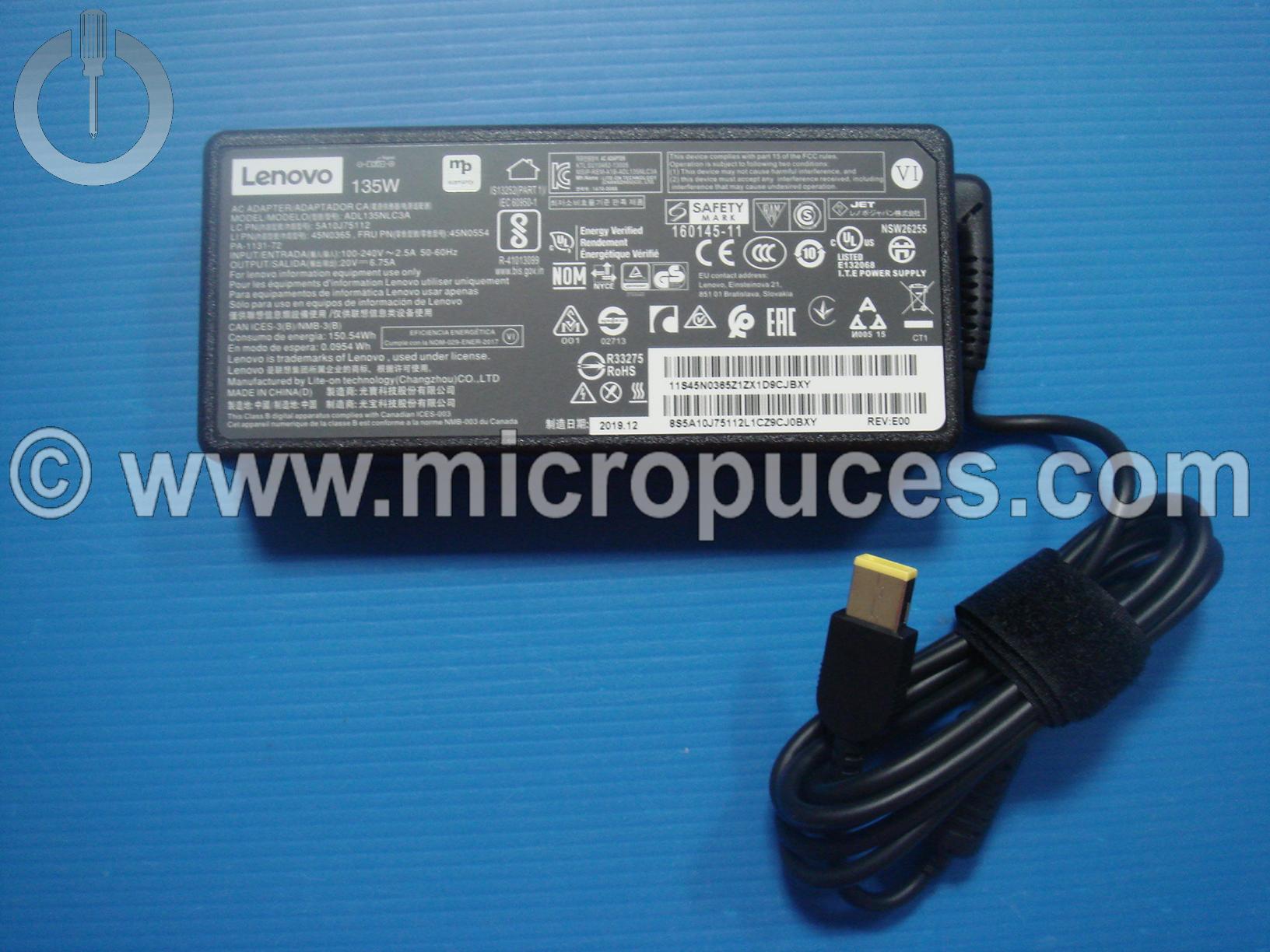 Chargeur NEUF Alimentation d'origine 20V 6.75A pour LENOVO