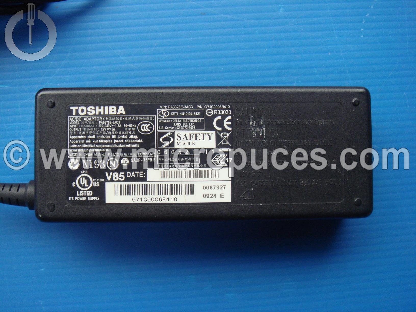 Chargeur Alimentation 15V 5A pour TOSHIBA