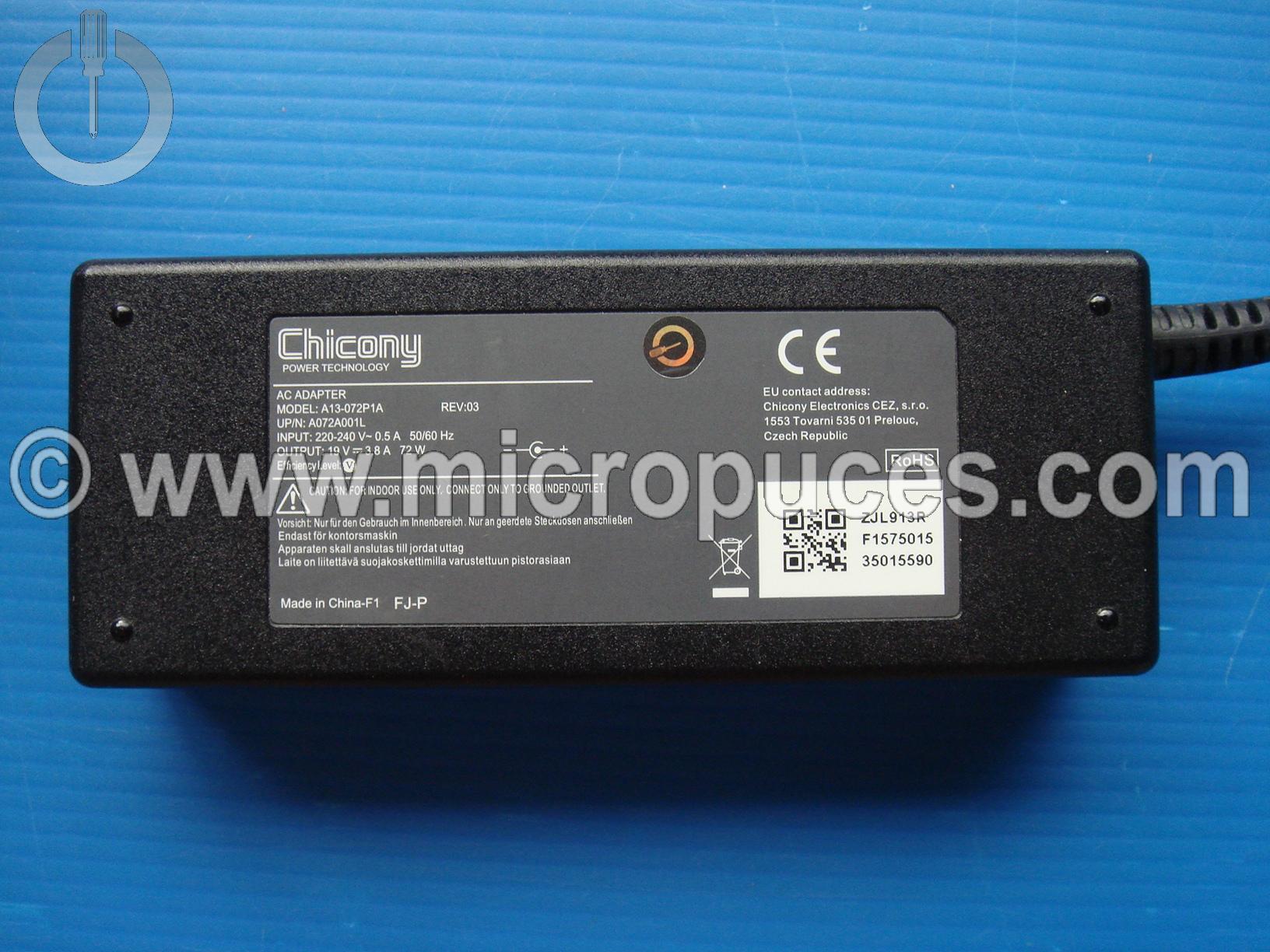 Chargeur Alimentation Chicony 19V 3.8A pour HP