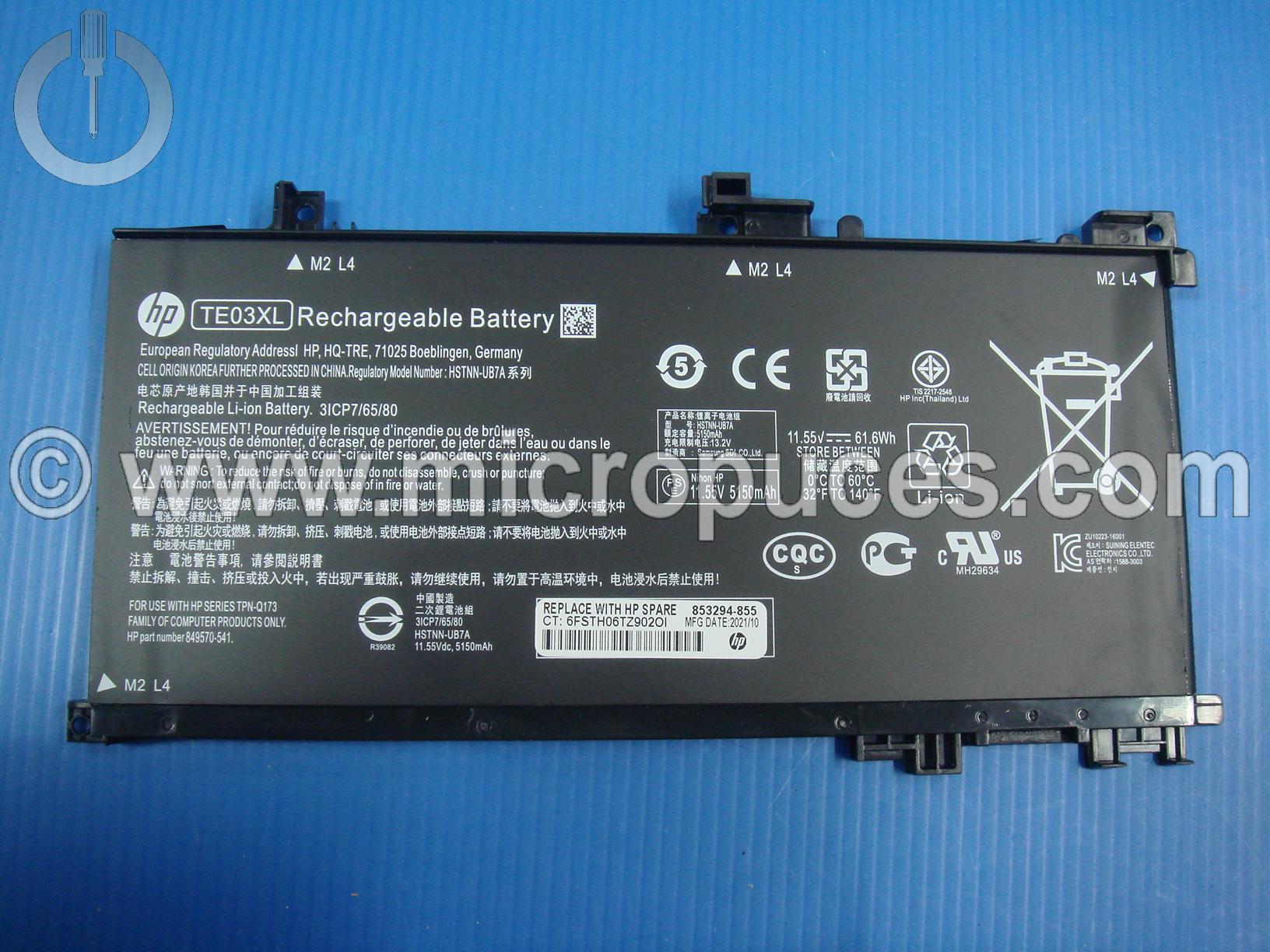 Batterie d'origine TE03XL 61Wh pour HP Omen