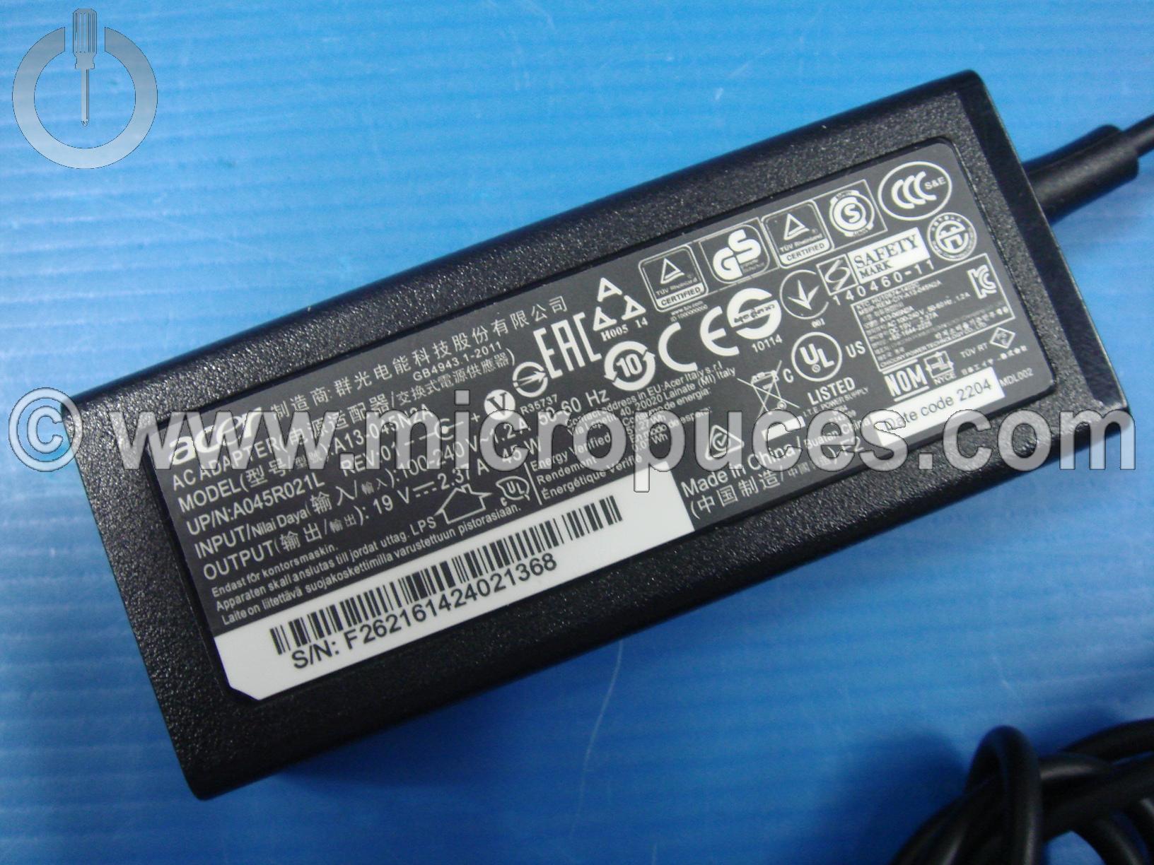 Chargeur pour ACER 45W 19V