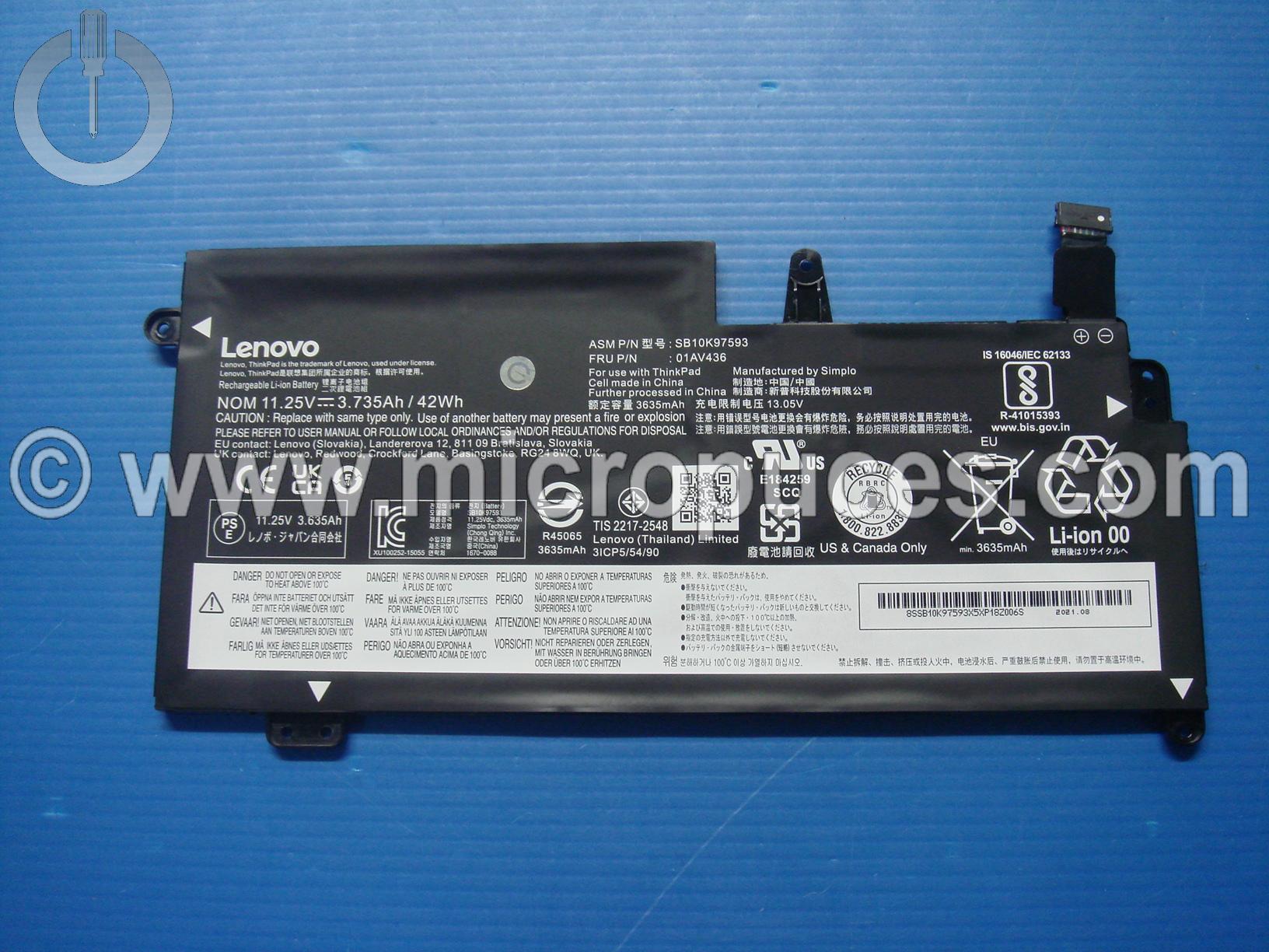 Batterie 3 cellules 42Wh pour Lenovo Thinkpad S2 13