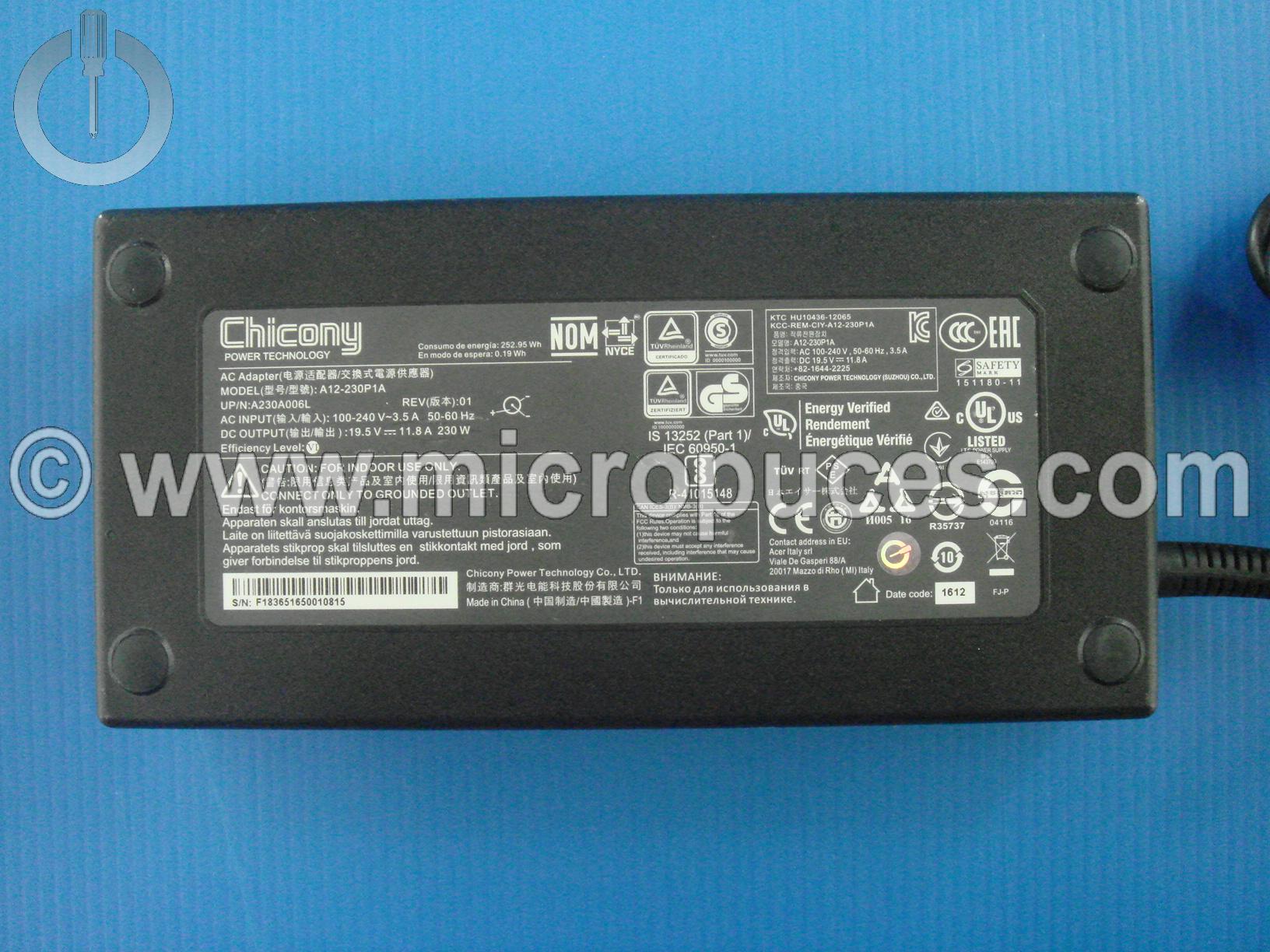 Chargeur d'origine Acer 19.5V 11.8A 230W