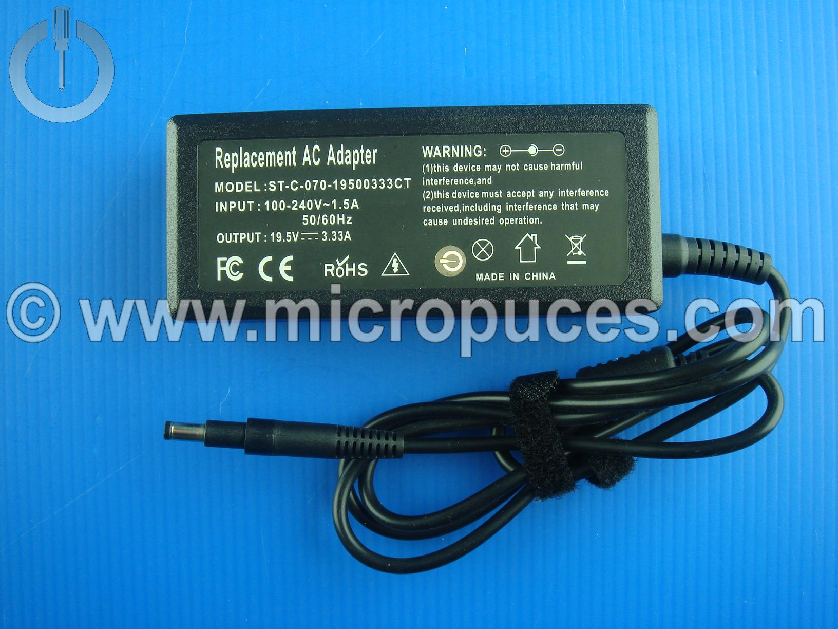 Chargeur de remplacement 19.5V 3.33A pour HP