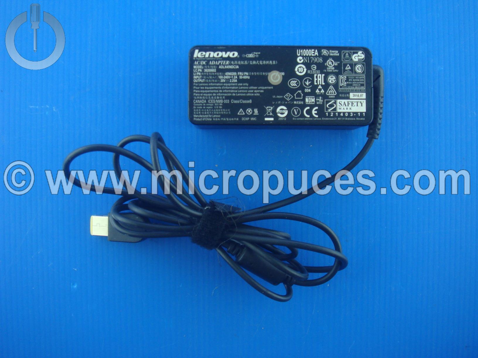 Chargeur Alimentation d'origine 20V 2.25A pour LENOVO