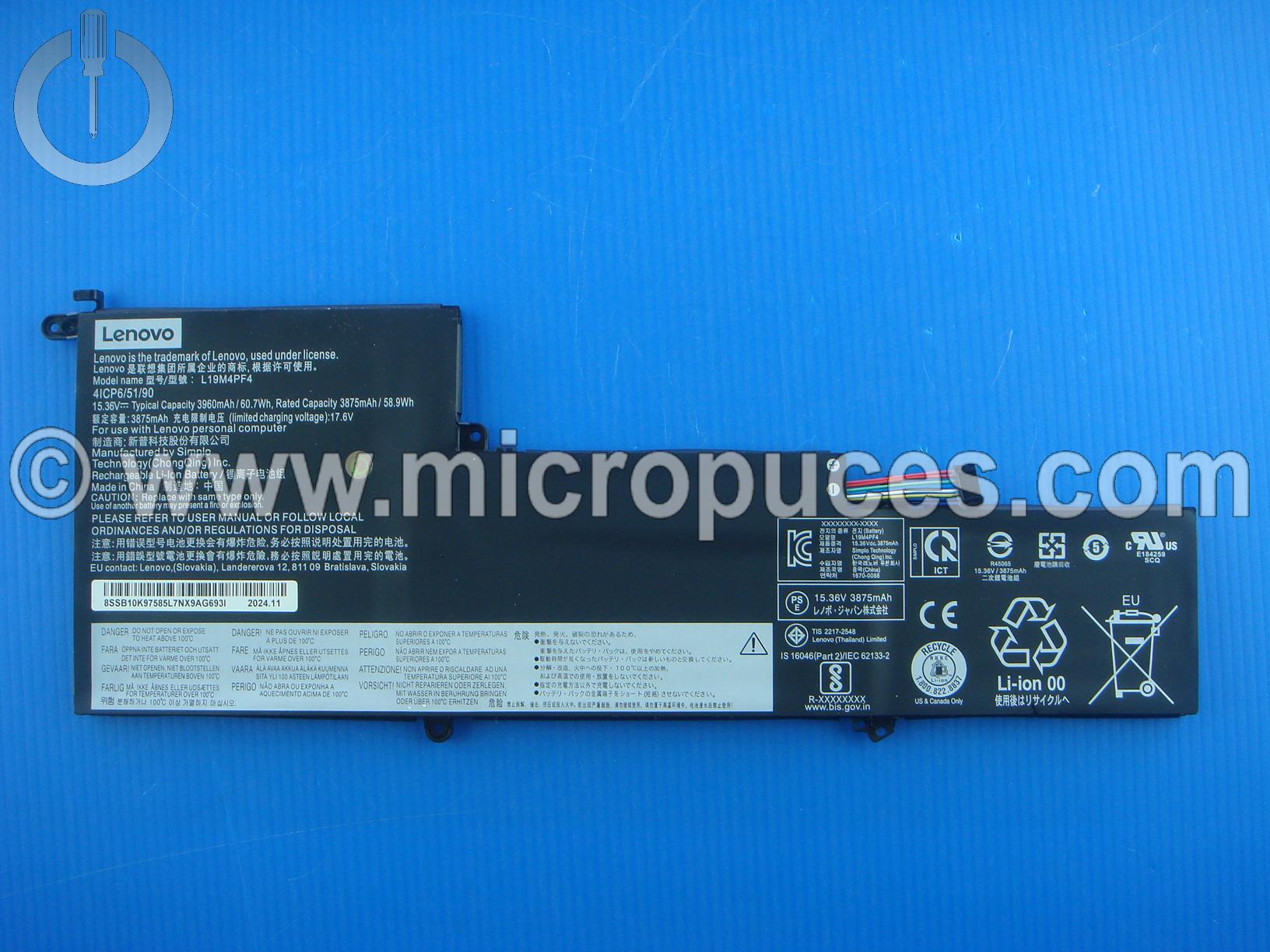 Batterie d'origine LENOVO 15.36V 60.7Wh 4 cellules