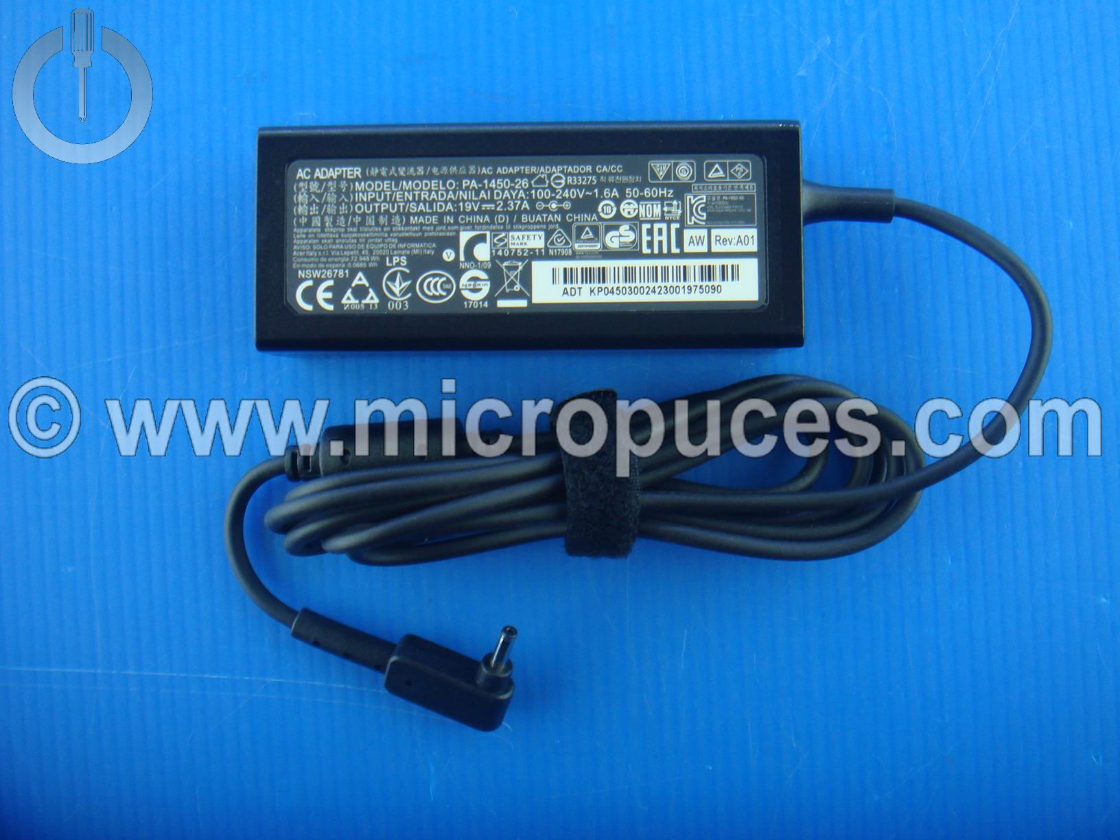 Chargeur d'alimentation 19V 2.37A noir pour ACER Swift