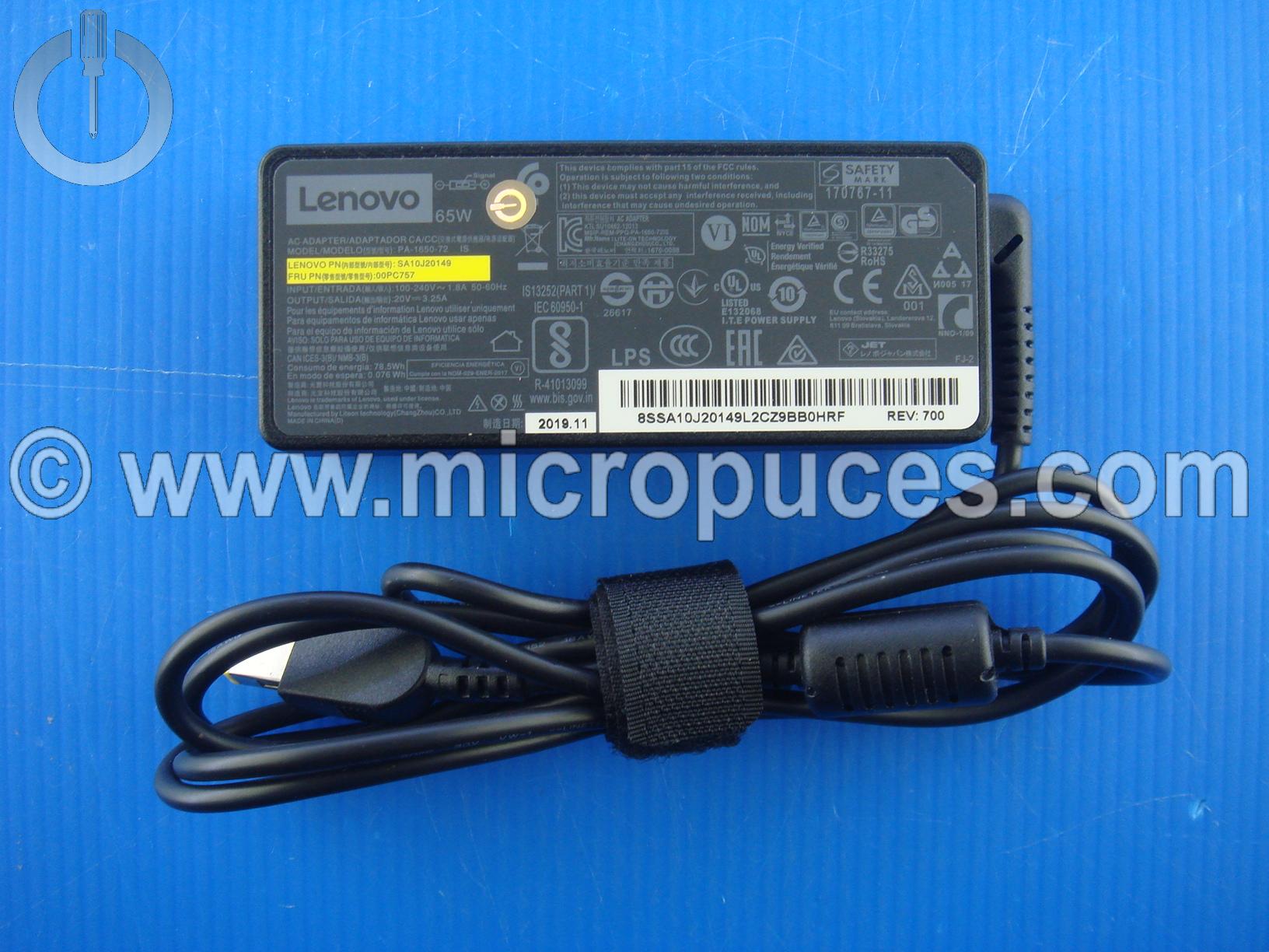 Chargeur d'origine 65W pour LENOVO Thinkcentre