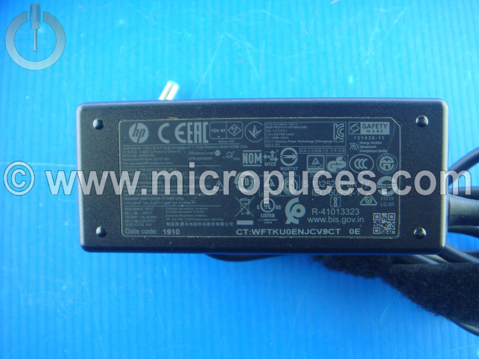 Chargeur Alimentation d'origine 19.5V 2.31A pour HP ( 45w conn bleu )