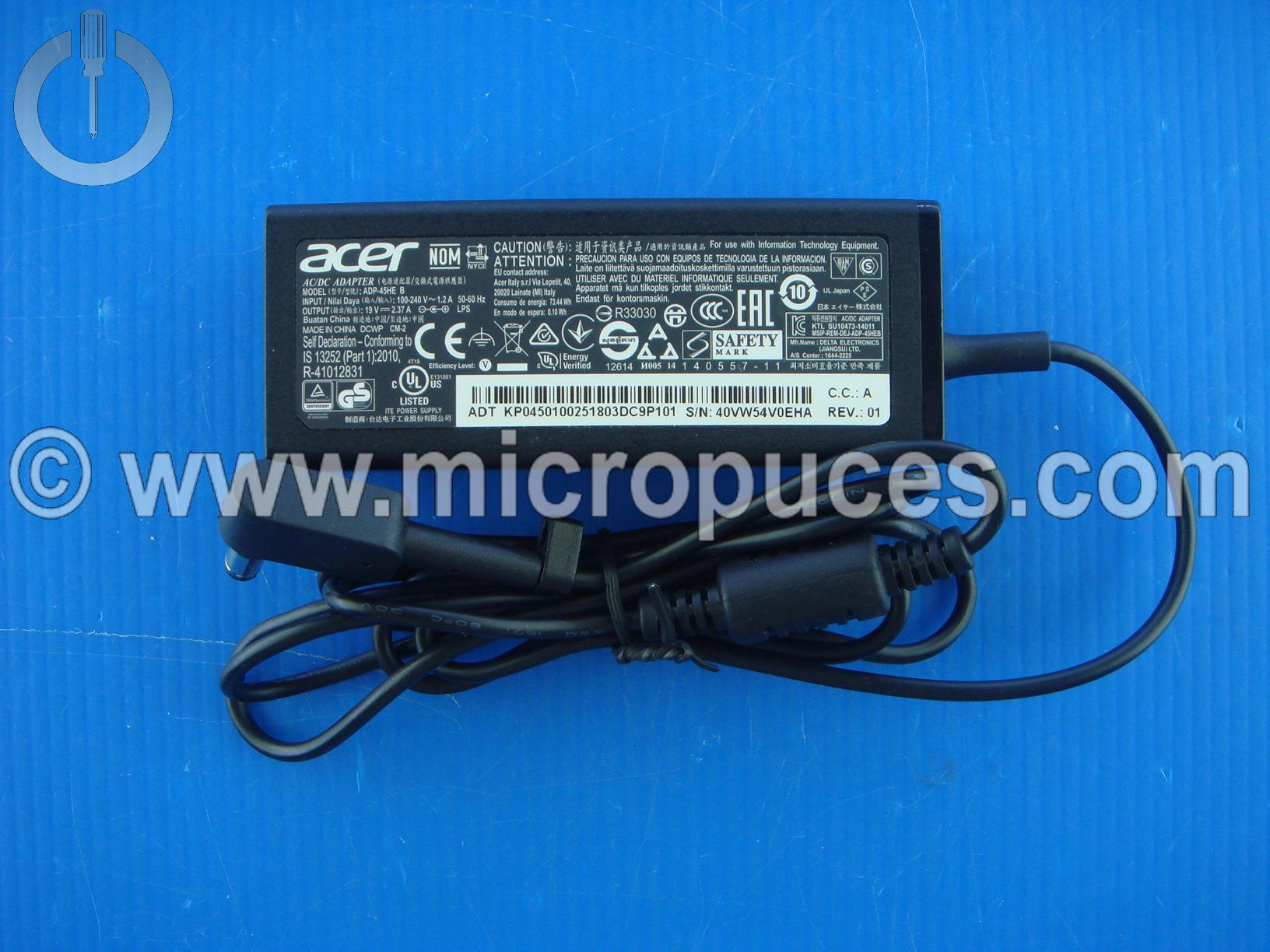 Chargeur NEUF Alimentation ACER 19V 2,37A
