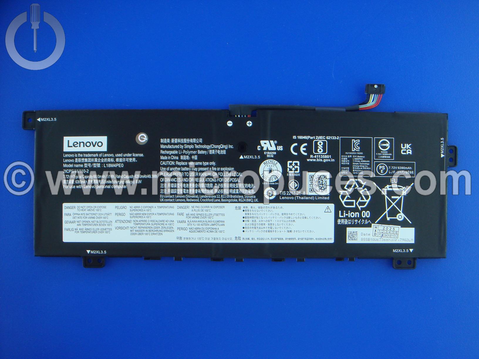 Batterie 7.72V 51Wh pour LENOVO Yoga C740-14IML