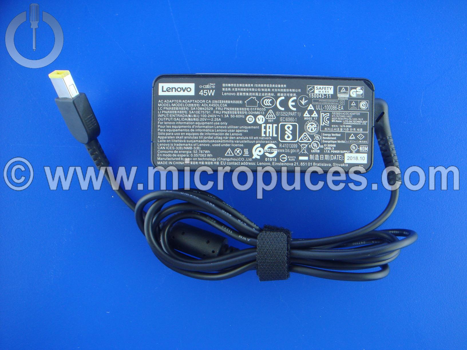 Chargeur Alimentation d'origine 20V 2.25A pour LENOVO