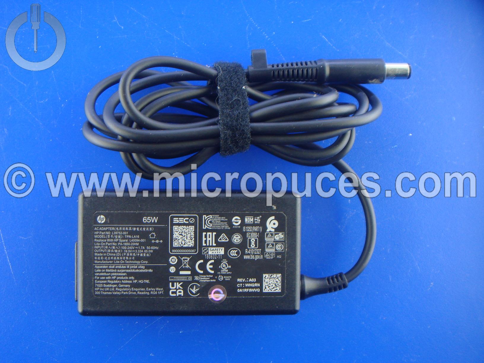 Chargeur alimentation d'origine HP 19.5V 3.33A 65W