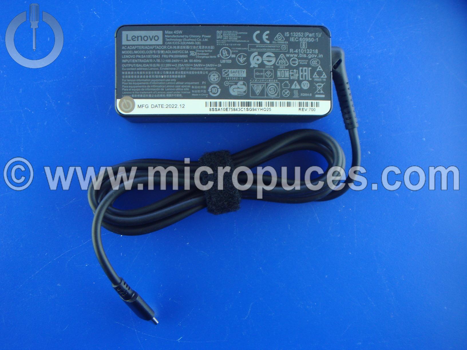 Chargeur USB C 45W pour Lenovo IdeaPad Yoga 720-13IKB