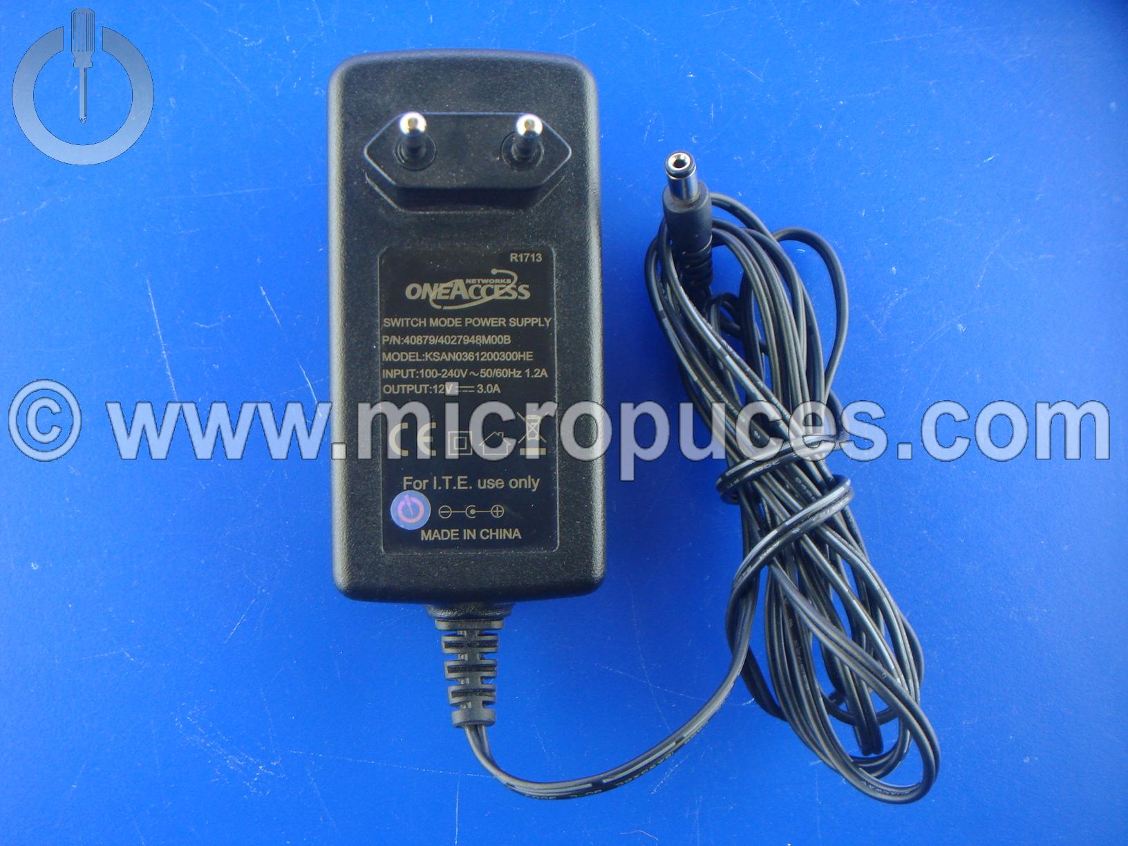 Chargeur d'alimentation noir 12V 3A pour Terra (embout 3.5mm)