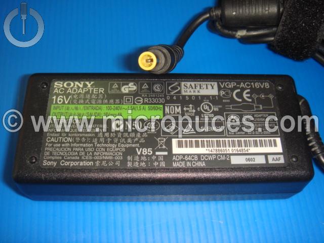 Chargeur Alimentation 16V 4A pour Sony VGP-AC16V8